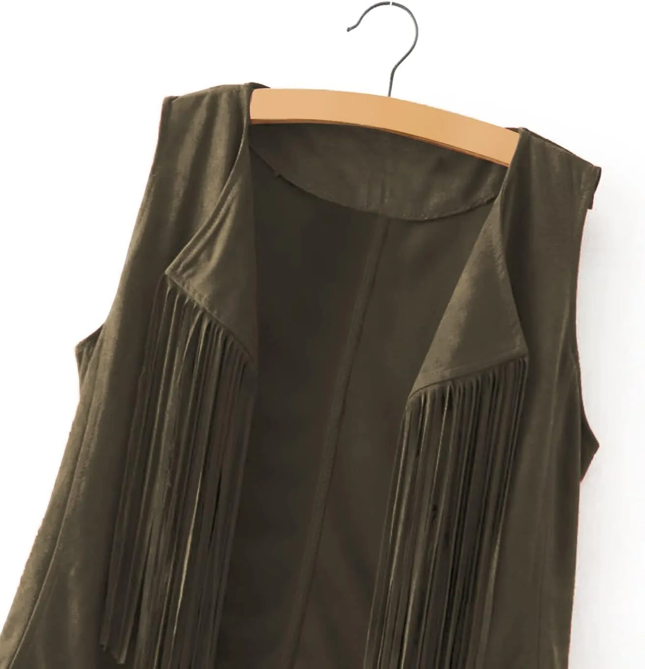 LYANER Women's Faux Suede Tassels Vest Cardigan Open-Front Vest Cardigan Jacket
