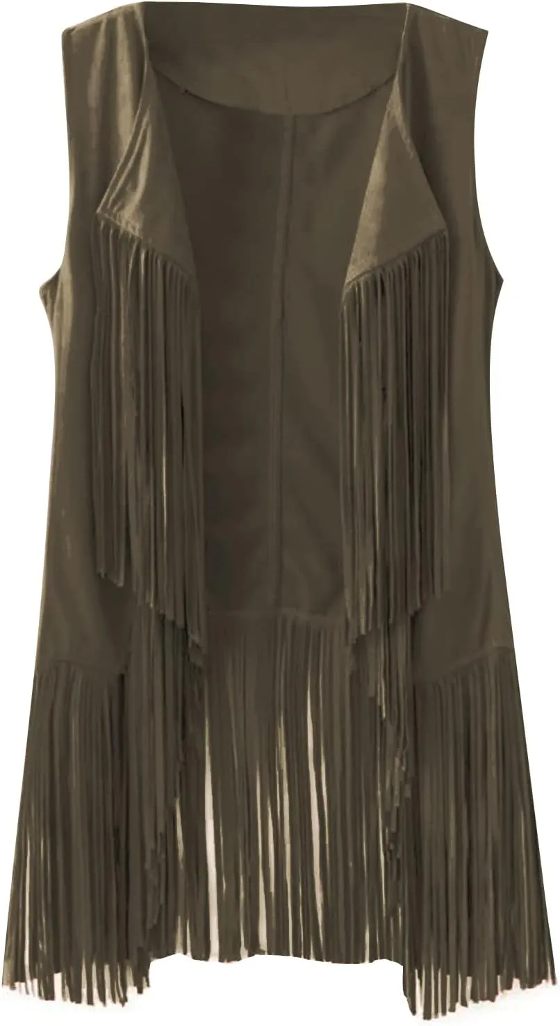 LYANER Women's Faux Suede Tassels Vest Cardigan Open-Front Vest Cardigan Jacket