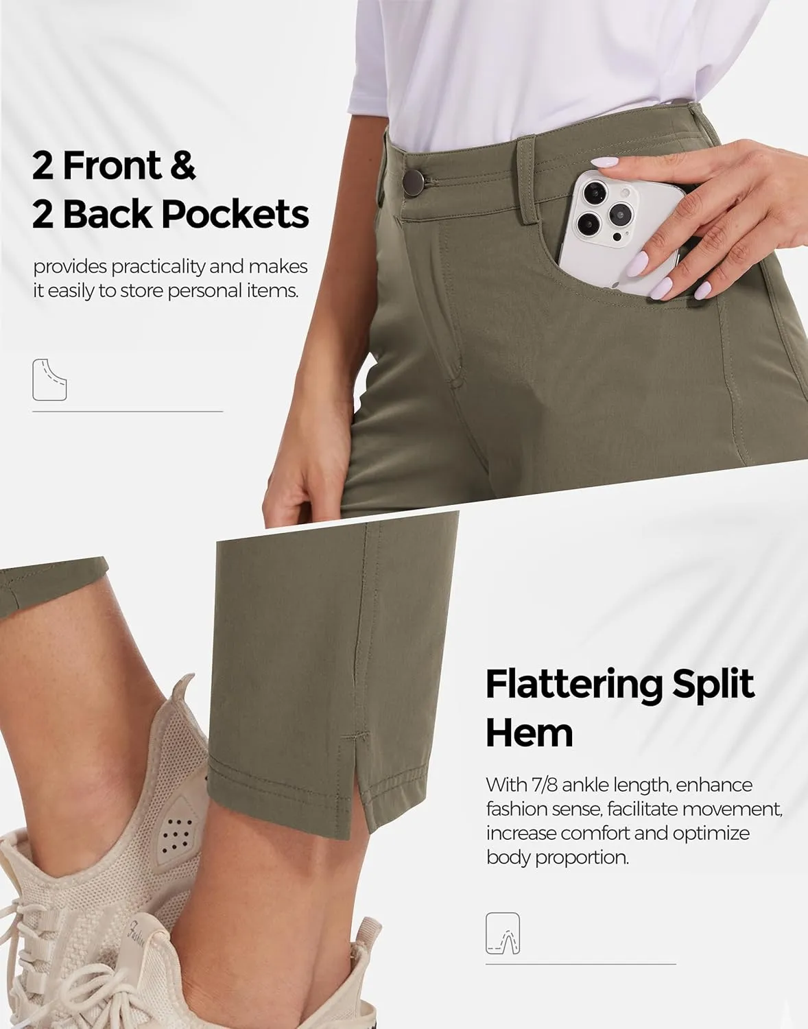 M MOTEEPI Womens Golf Pants Lightweight Stretchy Work Hiking Pants with Pockets Slim Fit Golf Apparel