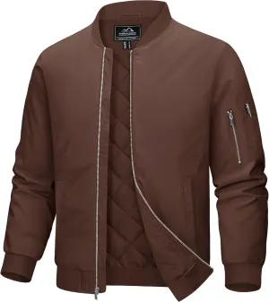 MAGCOMSEN Men's Bomber Jacket Casual Windproof Quilted Jacket Full Zip Windbreaker Winter Warm Varsity Jacket with Pockets