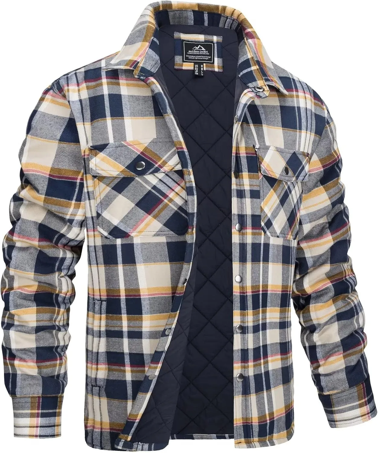 MAGCOMSEN Men's Flannel Shirt Jacket with Quilted Lined Long Sleeve Plaid Coat Button Down Thick Outwear Winter