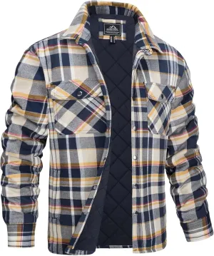 MAGCOMSEN Men's Flannel Shirt Jacket with Quilted Lined Long Sleeve Plaid Coat Button Down Thick Outwear Winter