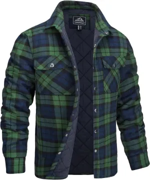 MAGCOMSEN Men's Flannel Shirt Jacket with Quilted Lined Long Sleeve Plaid Coat Button Down Thick Outwear Winter