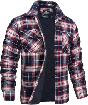 MAGCOMSEN Men's Flannel Shirt Jacket with Quilted Lined Long Sleeve Plaid Coat Button Down Thick Outwear Winter