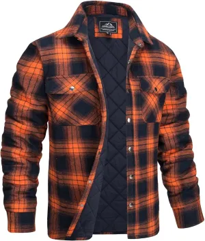 MAGCOMSEN Men's Flannel Shirt Jacket with Quilted Lined Long Sleeve Plaid Coat Button Down Thick Outwear Winter