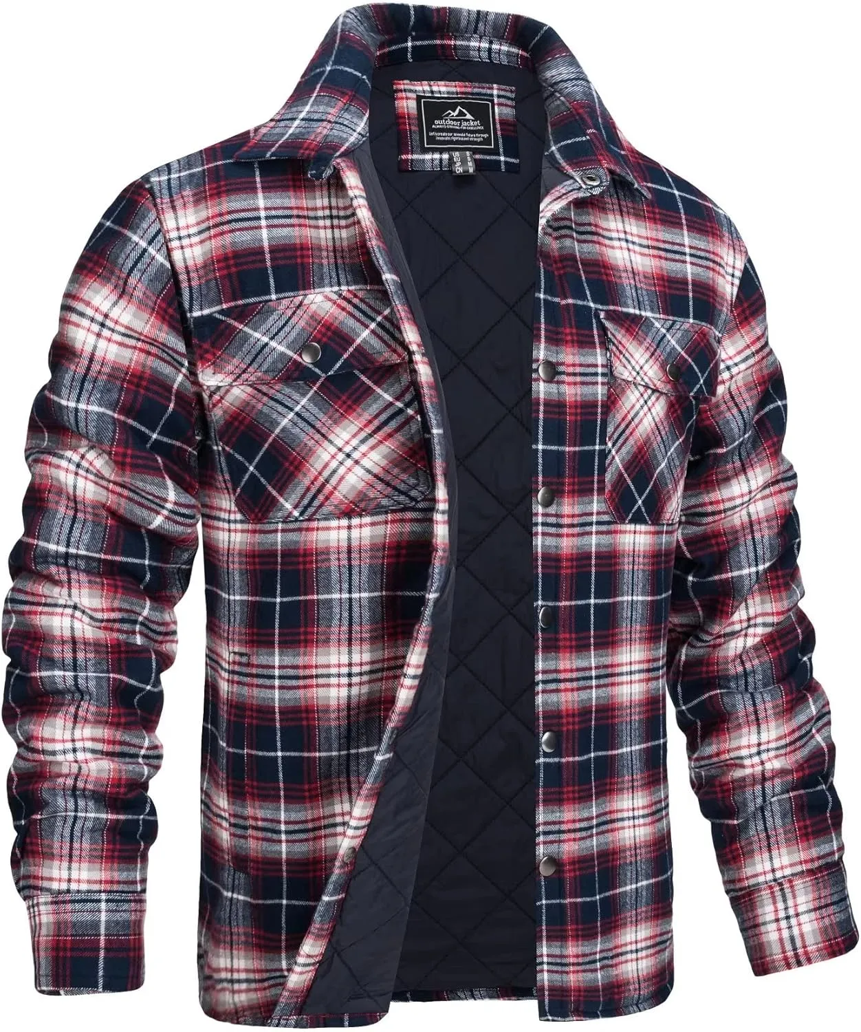 MAGCOMSEN Men's Flannel Shirt Jacket with Quilted Lined Long Sleeve Plaid Coat Button Down Thick Outwear Winter