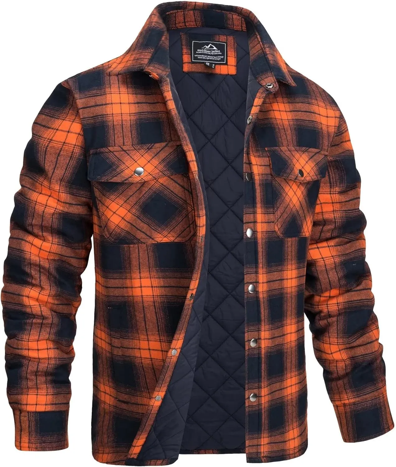 MAGCOMSEN Men's Flannel Shirt Jacket with Quilted Lined Long Sleeve Plaid Coat Button Down Thick Outwear Winter