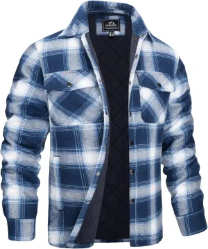 MAGCOMSEN Men's Flannel Shirt Jacket with Quilted Lined Long Sleeve Plaid Coat Button Down Thick Outwear Winter
