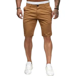 Maiyifu-GJ Men's Slim Fit Classic Chino Short Comfort Stretch Solid Dress Shorts Lightweight Straight Leg Flat Front Shorts (Yellow,Medium)