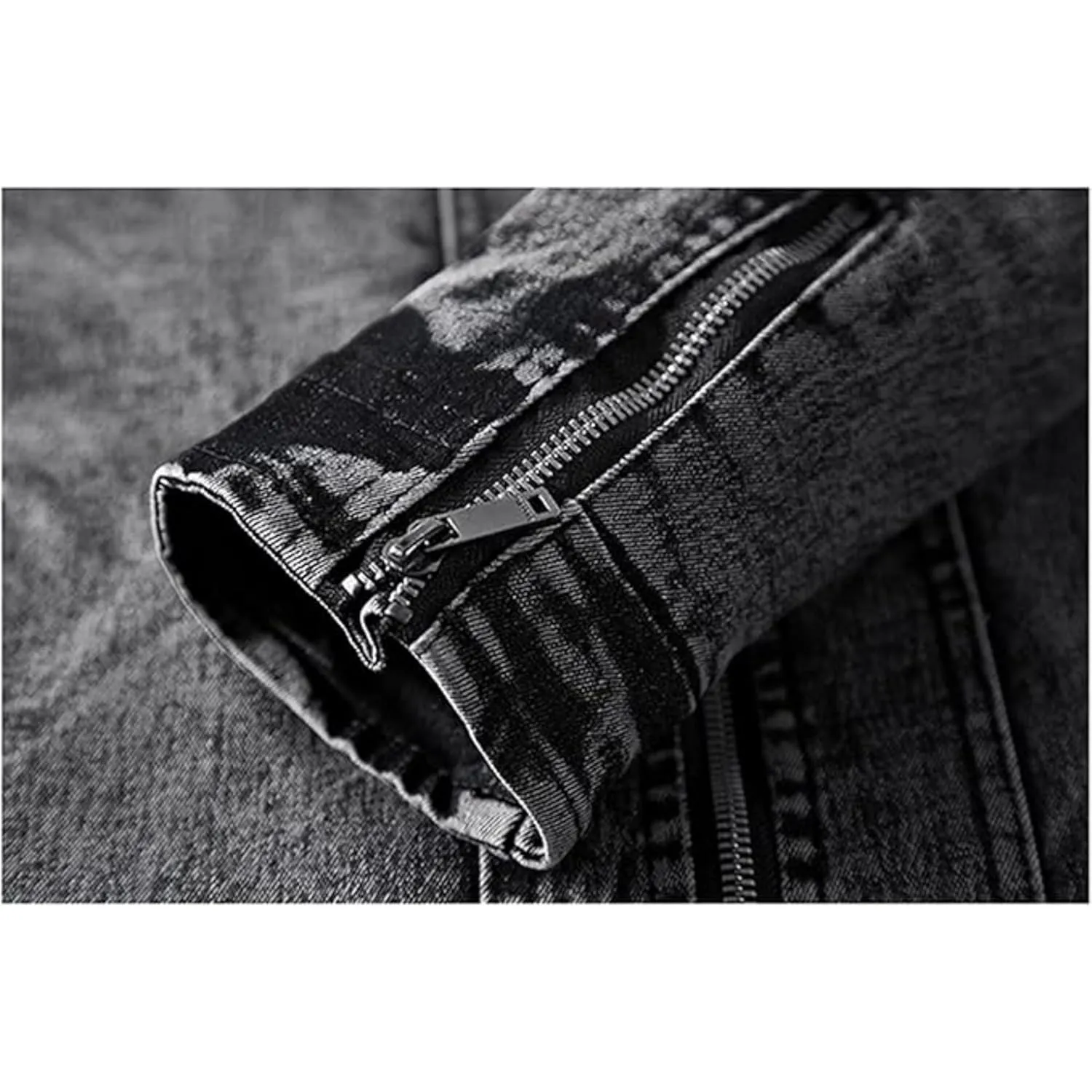 Maiyifu-GJ Men's Winter Stand Collar Distressed Jean Jacket Fleece Lined Denim Jacket Slim Fit Zipper Warm Moto Trucker Coat (BlackA1,XX-Large)