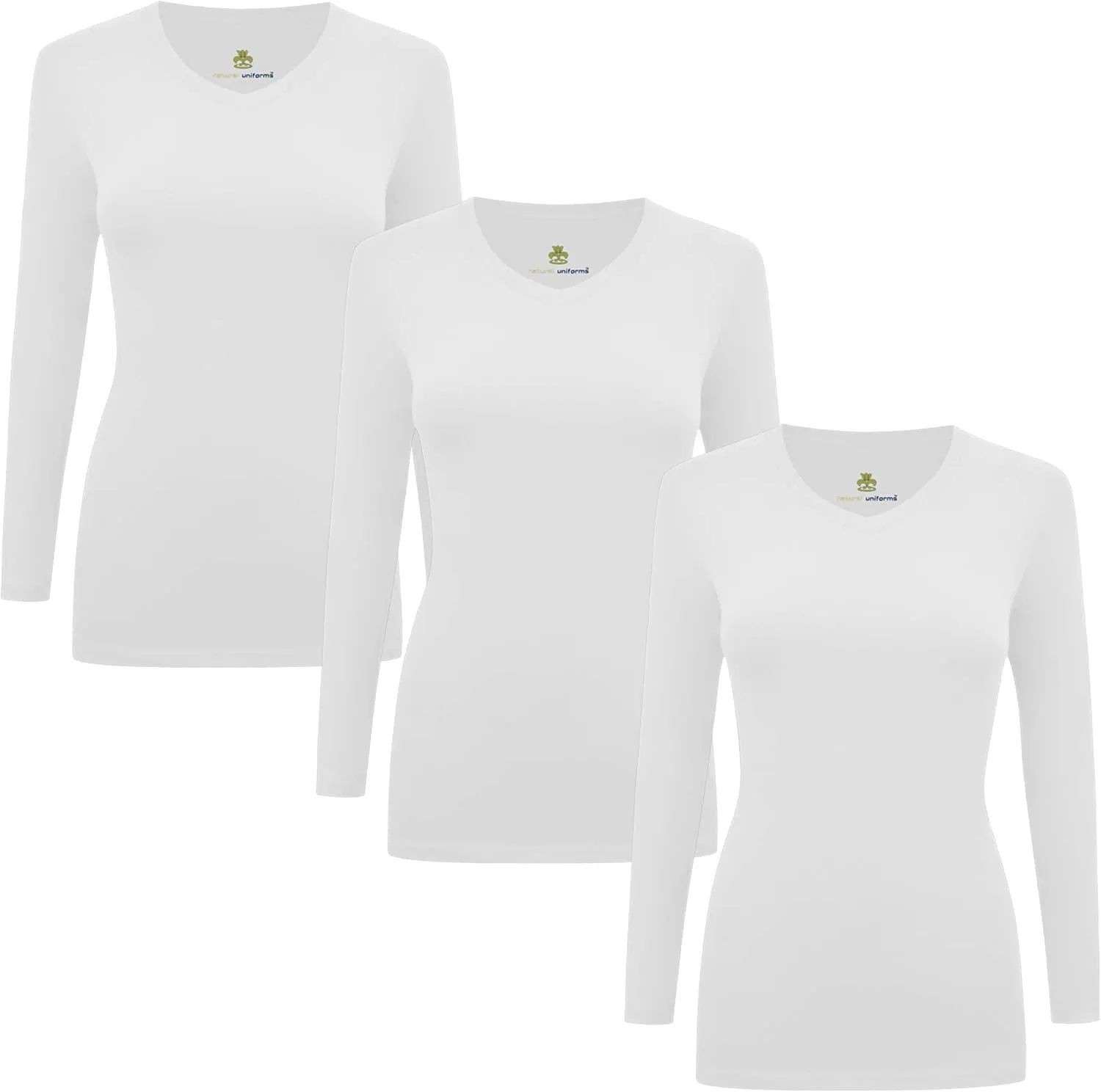 M&M Scrubs Women's Long Sleeve V-Neck Under Scrub Stretch T-Shirt-3-Pack