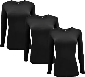 M&M SCRUBS Women's Under Scrub Tee Crew Neck Long Sleeve T-Shirt 3 - Pack (Black, X-Small)