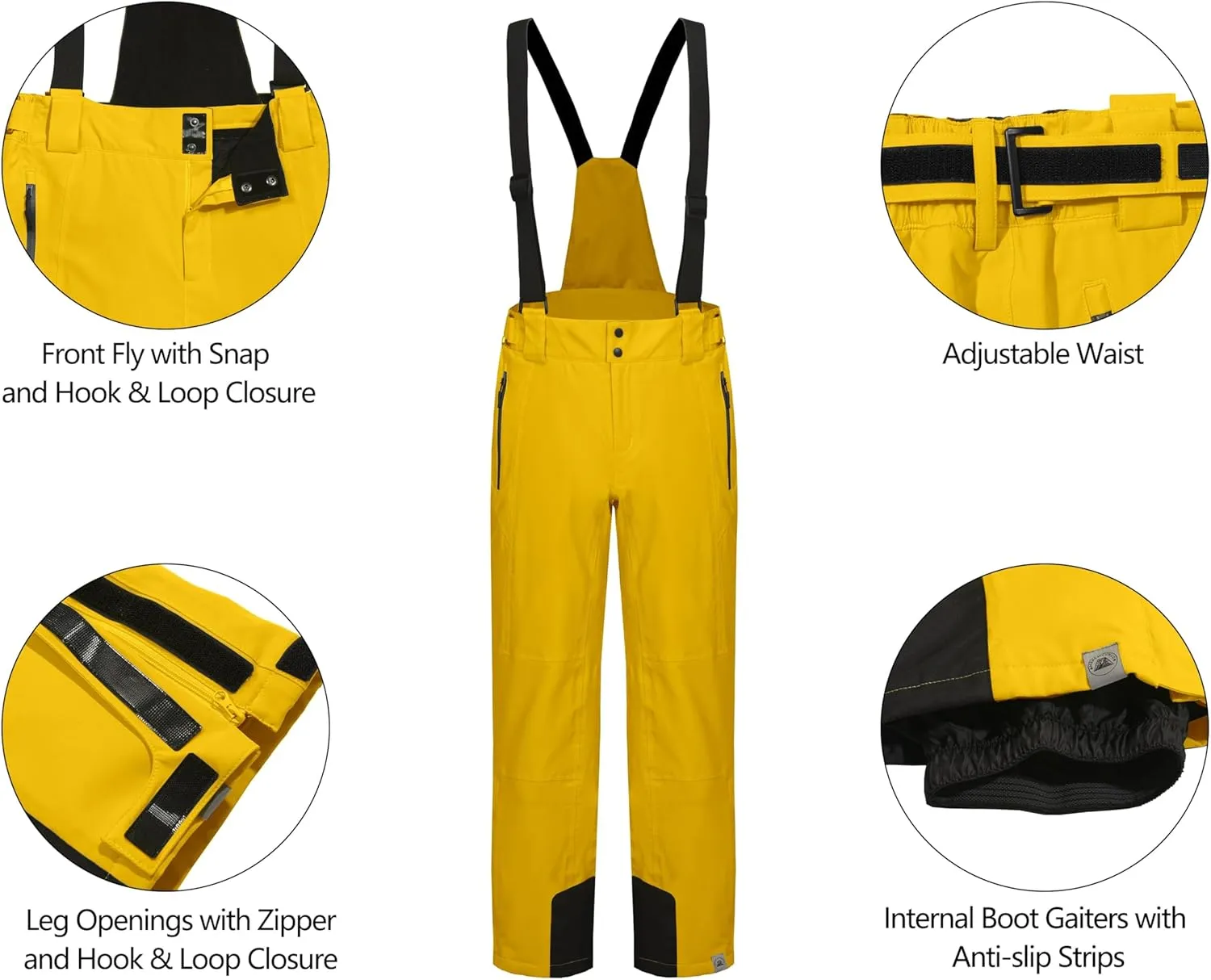 Mapamyumco Men's Snow Insulated Ski Bib Pants, Waterproof Windproof Snowboard Hiking Pants with Detachable Suspenders
