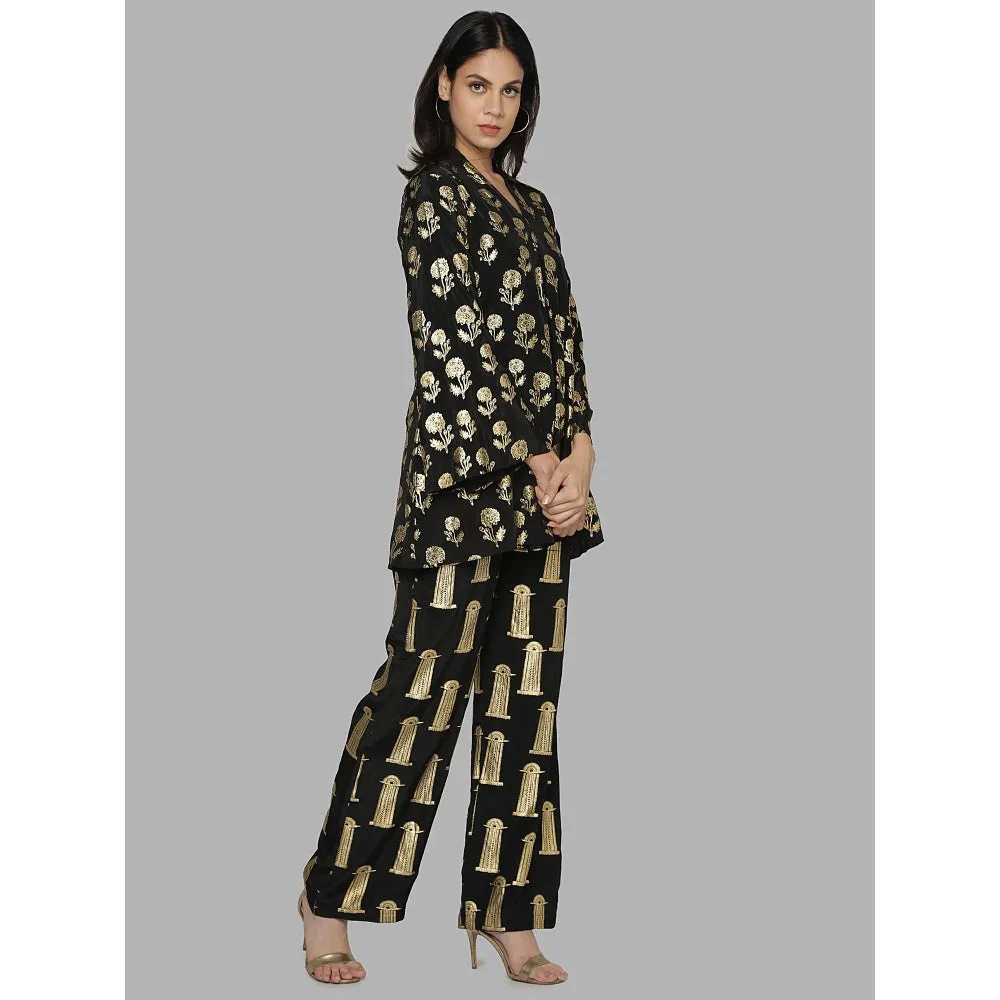 Masaba Black Floral Tunic With Palazzo (Set of 2)