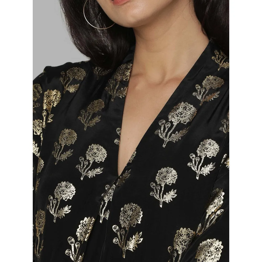 Masaba Black Floral Tunic With Palazzo (Set of 2)