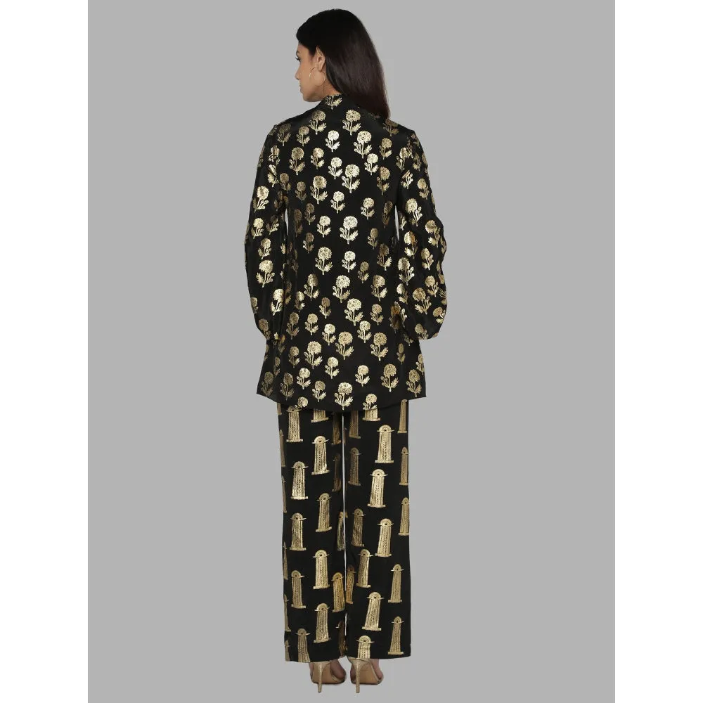 Masaba Black Floral Tunic With Palazzo (Set of 2)
