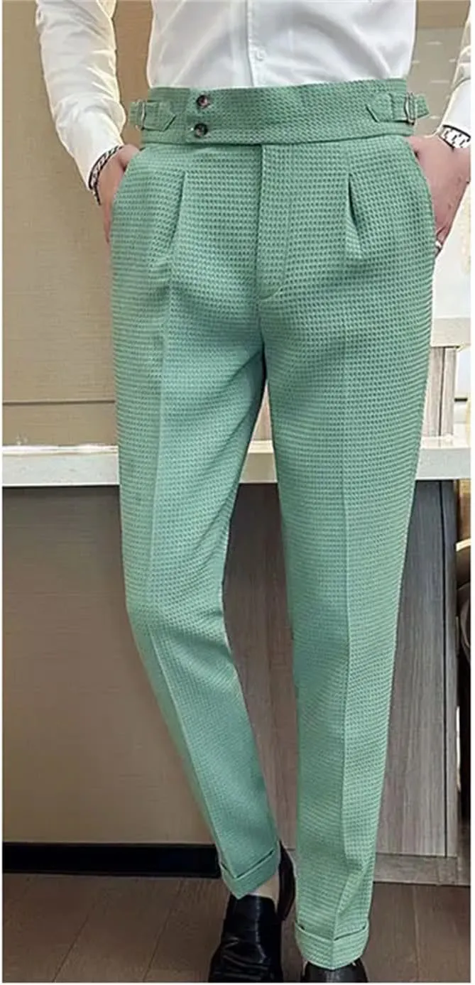 Men Business High Waisted Straight Leg Slim Fit Casual Pants Solid Color Suit Pants