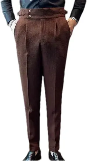 Men Business High Waisted Straight Leg Slim Fit Casual Pants Solid Color Suit Pants