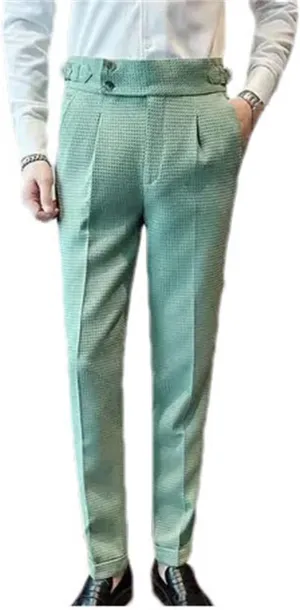Men Business High Waisted Straight Leg Slim Fit Casual Pants Solid Color Suit Pants