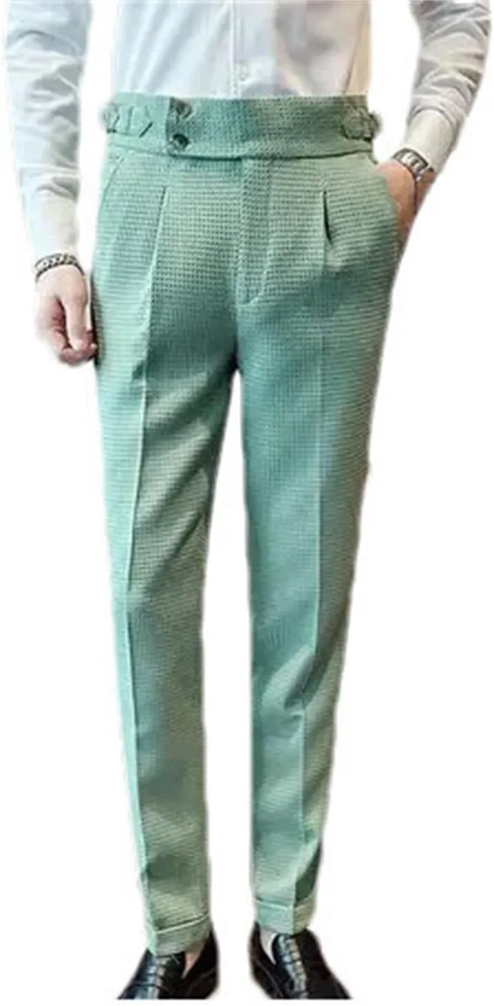 Men Business High Waisted Straight Leg Slim Fit Casual Pants Solid Color Suit Pants
