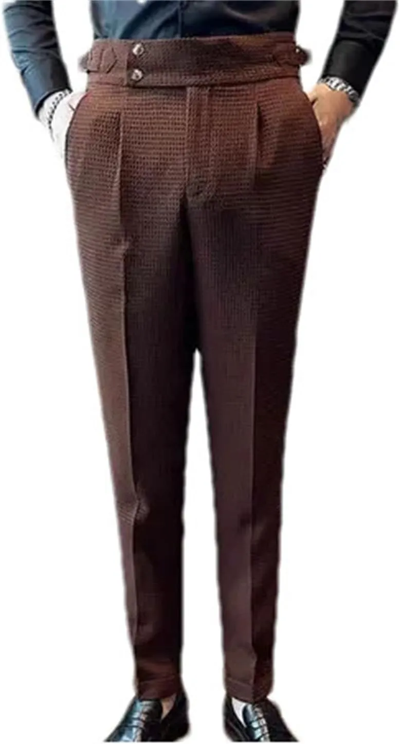 Men Business High Waisted Straight Leg Slim Fit Casual Pants Solid Color Suit Pants
