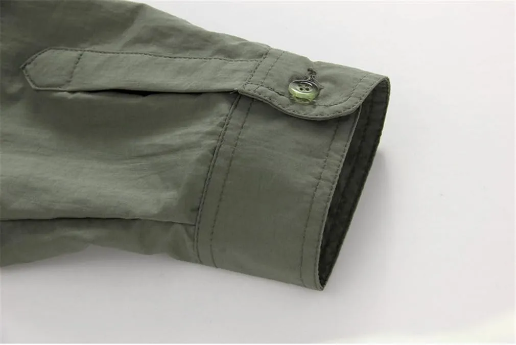 Men Cargo Military Army Tactical Shirt Quick Dry Pockets Breathable Removable Long Sleeve Shirts