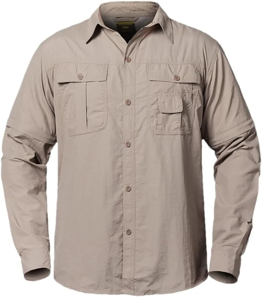 Men Cargo Military Army Tactical Shirt Quick Dry Pockets Breathable Removable Long Sleeve Shirts