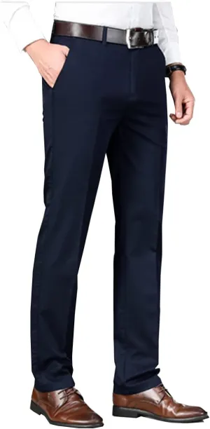 Men Pants Dress Classic Slim Fit Comfort Suit Premium Casual Flat-Front Pant