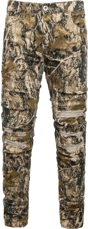 Men Ripped Jeans Fashion Slim Fit Traight Distressed Design Skinny Stretch Comfort Flex Waist Denim Pants