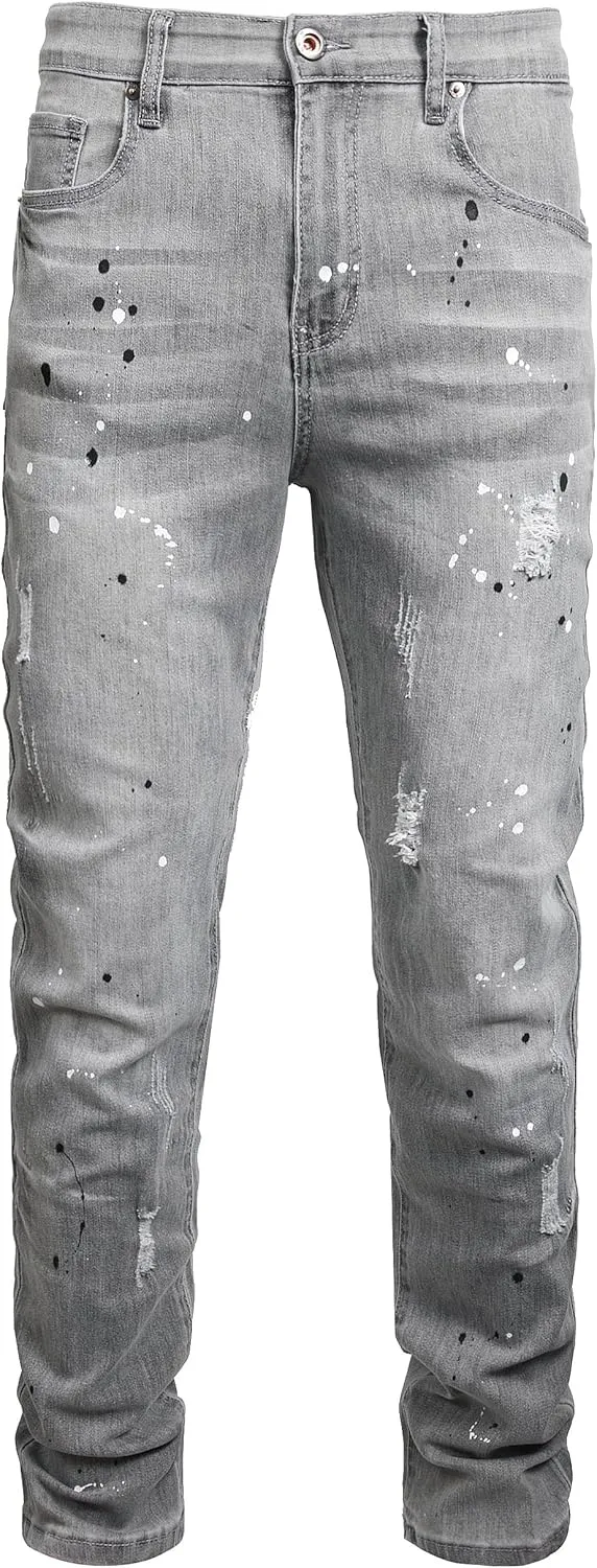 Men Ripped Jeans Fashion Slim Fit Traight Distressed Design Skinny Stretch Comfort Flex Waist Denim Pants