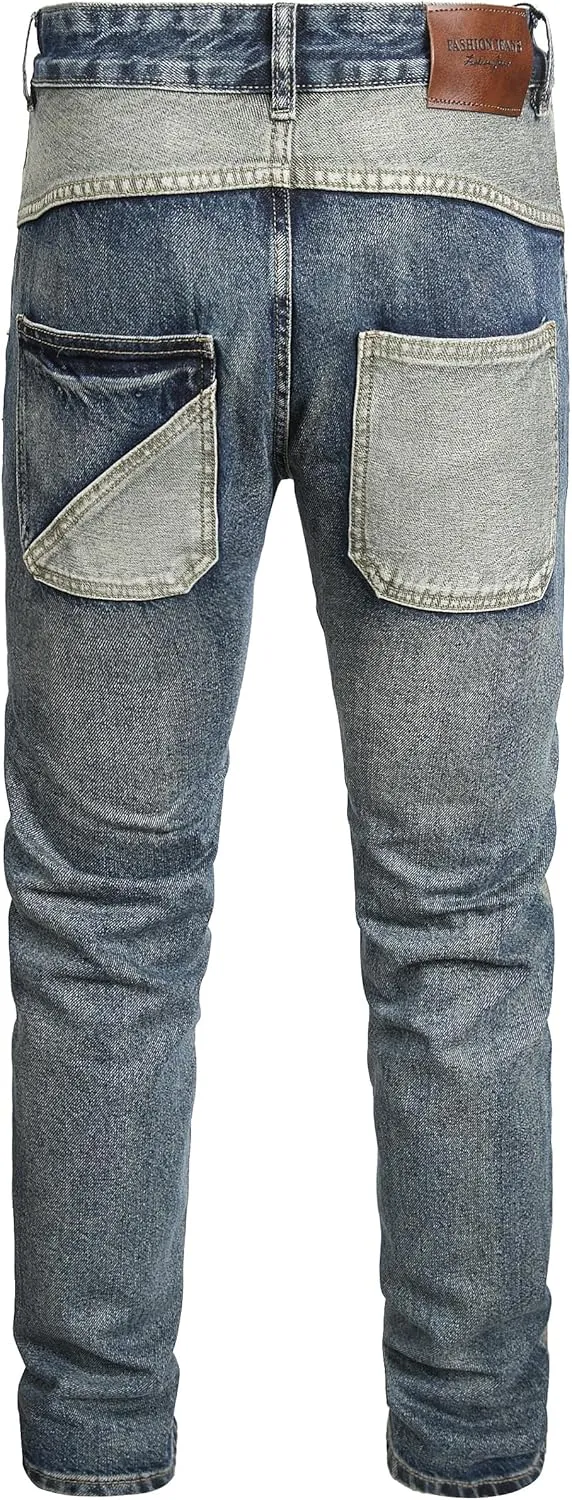 Men Ripped Jeans Fashion Slim Fit Traight Distressed Design Skinny Stretch Comfort Flex Waist Denim Pants