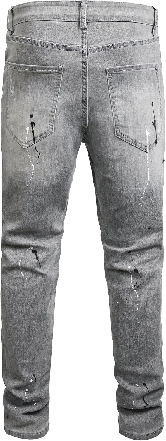 Men Ripped Jeans Fashion Slim Fit Traight Distressed Design Skinny Stretch Comfort Flex Waist Denim Pants