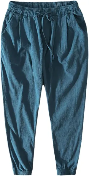 Men Summer Thin Harem Pants Cotton Made Drawstring Retro Cargo Trousers GN