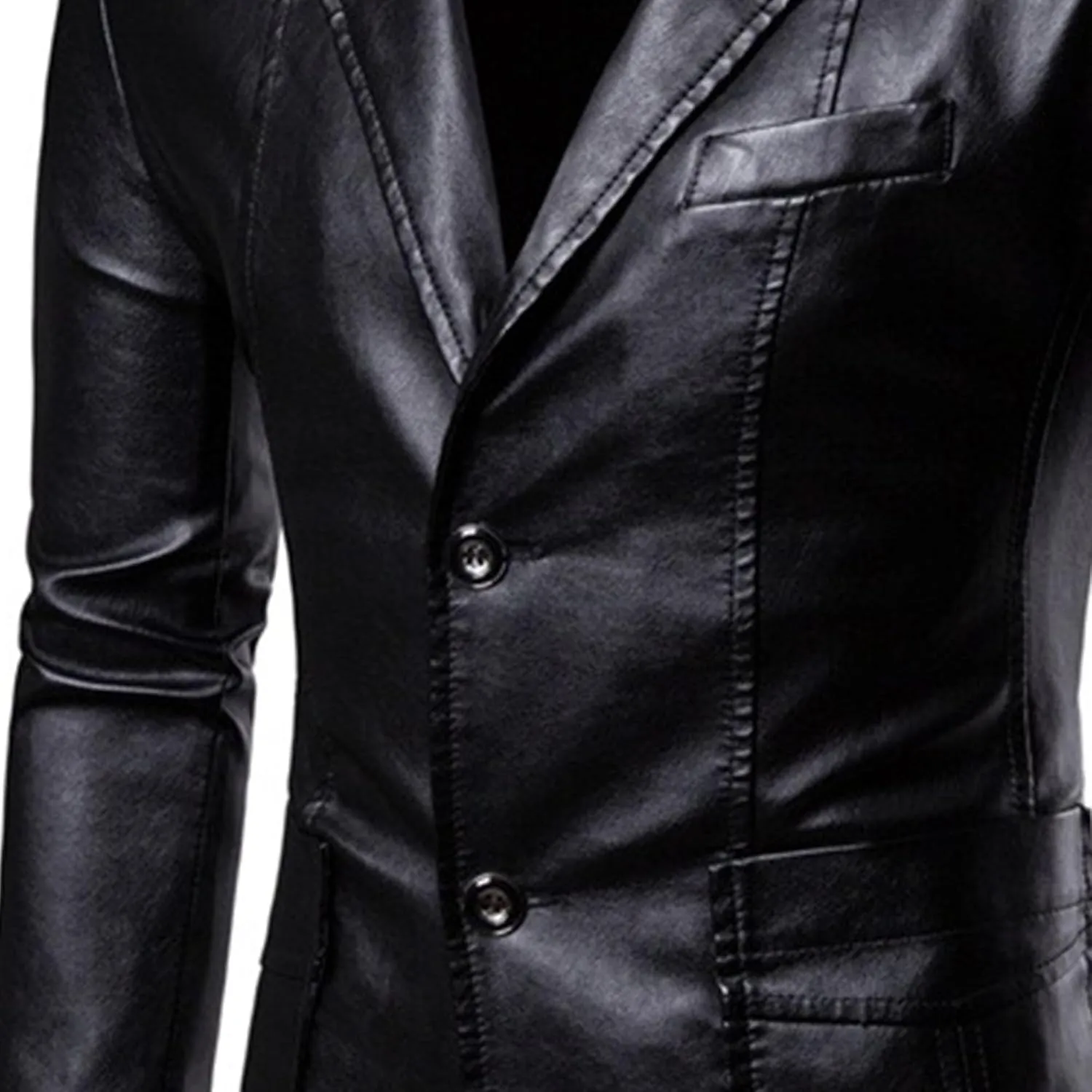 Men's 2 Button Leather Blazer Sport Coat Casual Notched Collar Suit Jacket Slim Formal Faux Leather Blazer Jacket