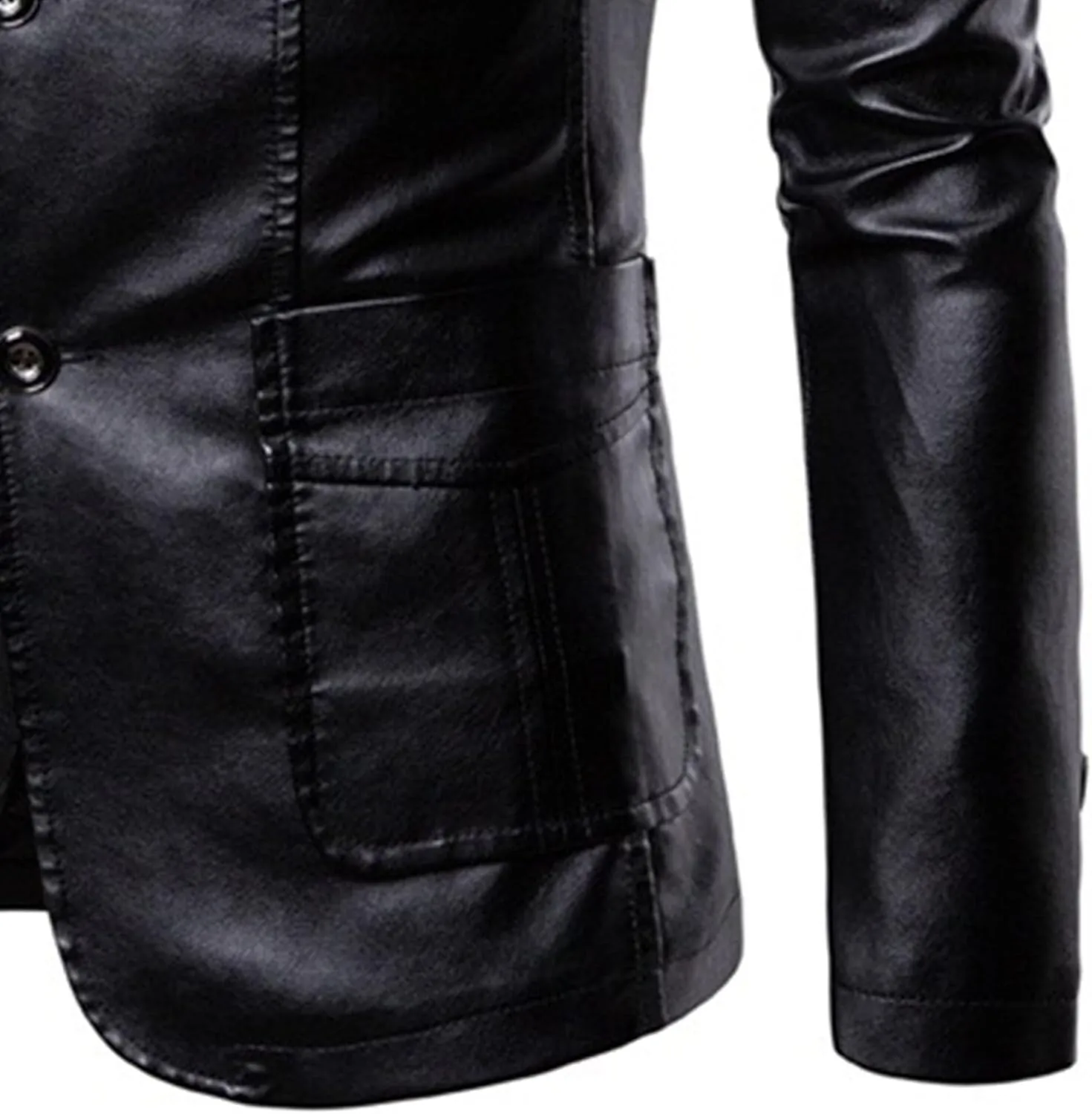 Men's 2 Button Leather Blazer Sport Coat Casual Notched Collar Suit Jacket Slim Formal Faux Leather Blazer Jacket