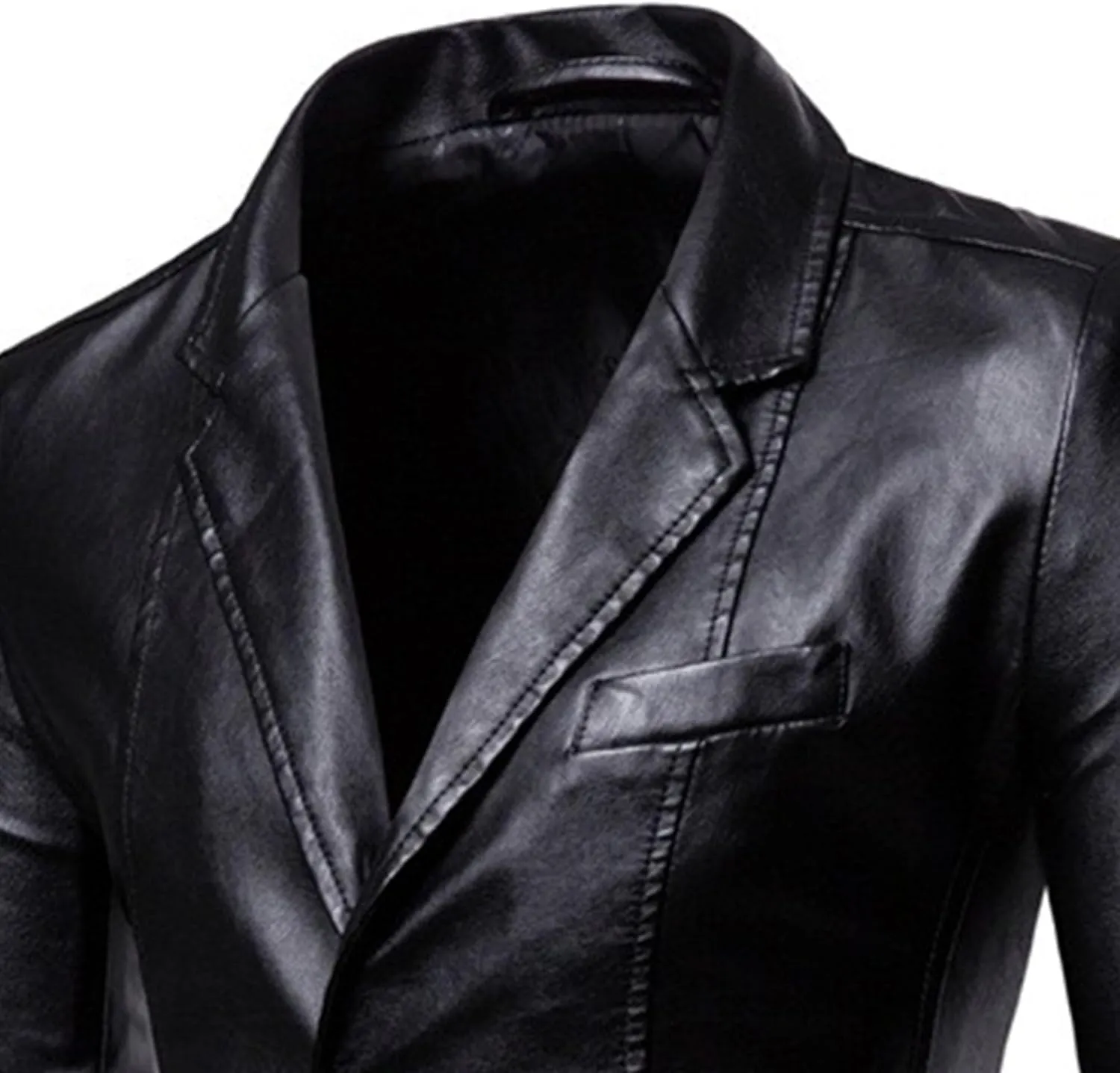 Men's 2 Button Leather Blazer Sport Coat Casual Notched Collar Suit Jacket Slim Formal Faux Leather Blazer Jacket