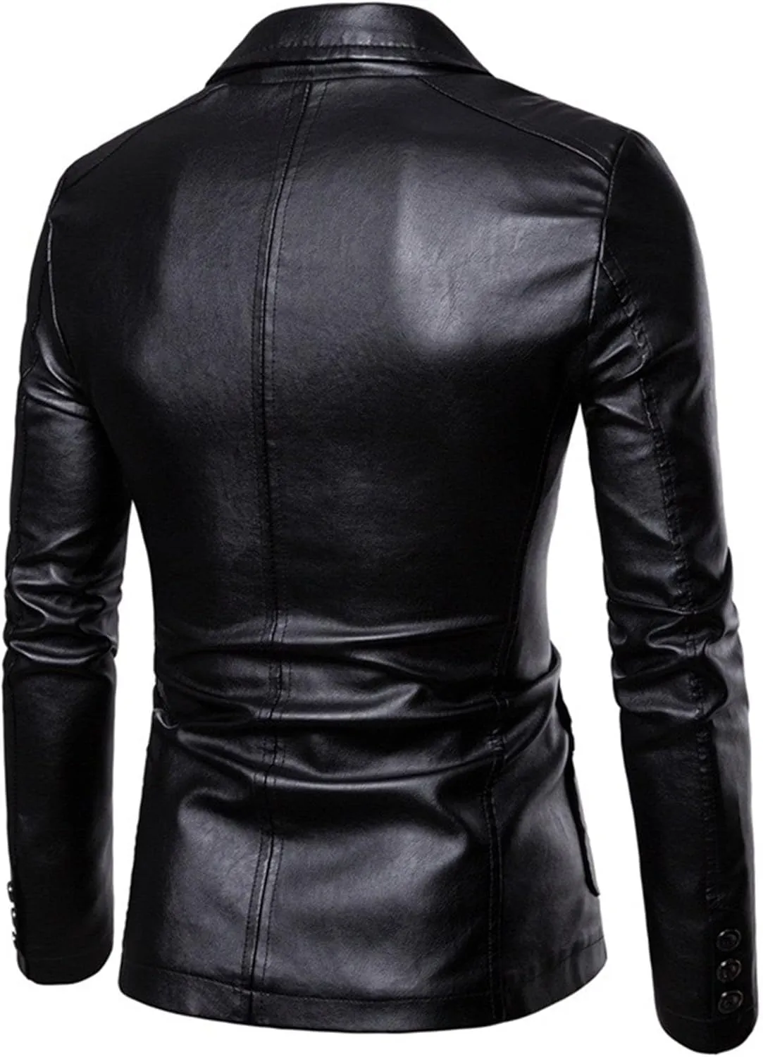 Men's 2 Button Leather Blazer Sport Coat Casual Notched Collar Suit Jacket Slim Formal Faux Leather Blazer Jacket
