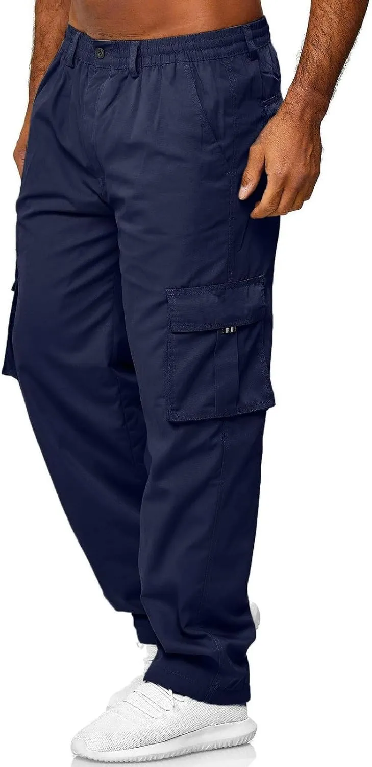 Mens Cargo Pants Casual and Warm Men's Solid Color Work Clothes Pockets and Tactical Pant Hiking Jogger for Men