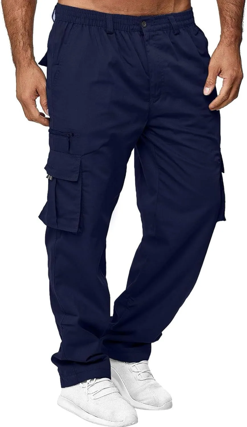 Mens Cargo Pants Casual and Warm Men's Solid Color Work Clothes Pockets and Tactical Pant Hiking Jogger for Men