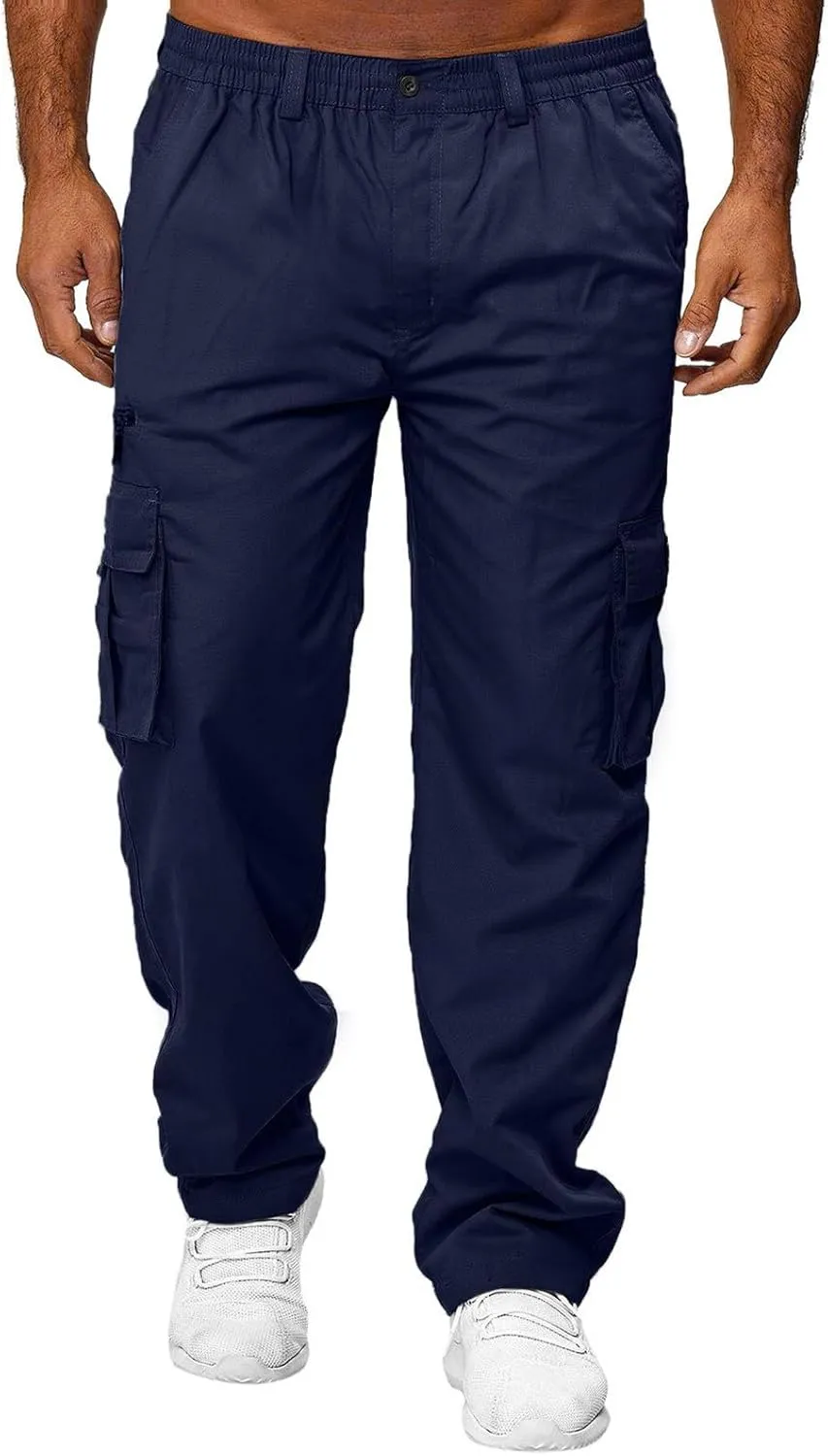 Mens Cargo Pants Casual and Warm Men's Solid Color Work Clothes Pockets and Tactical Pant Hiking Jogger for Men