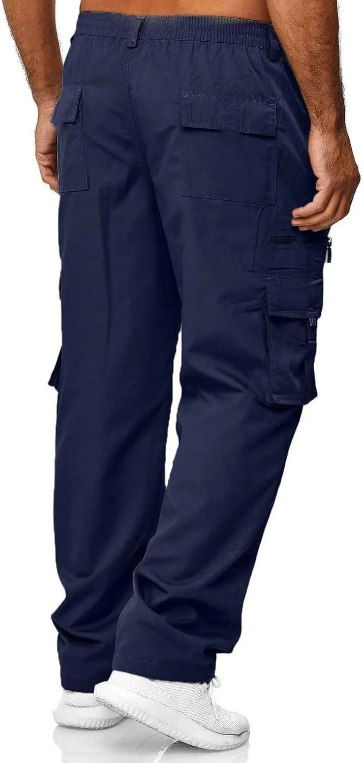 Mens Cargo Pants Casual and Warm Men's Solid Color Work Clothes Pockets and Tactical Pant Hiking Jogger for Men