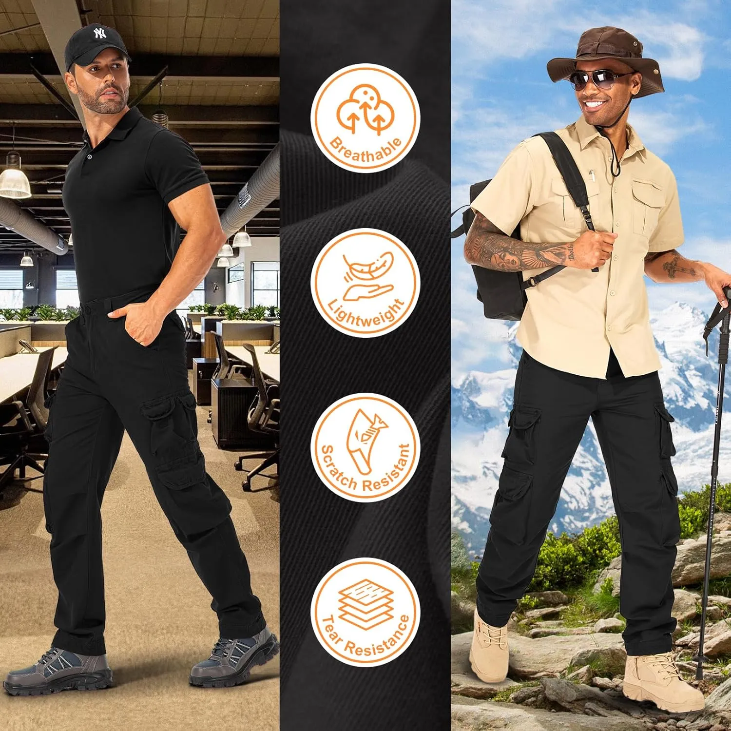 Men's Cargo Pants Cotton Ripstop Hiking Work Pants Comfort Casual Outdoor Pants with Multi Pockets
