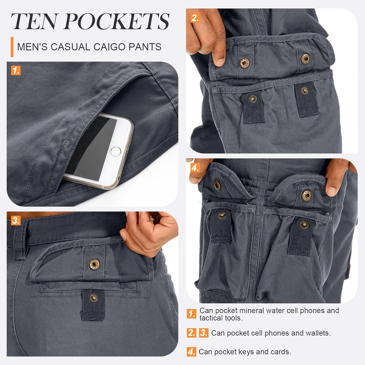 Men's Cargo Pants Cotton Ripstop Hiking Work Pants Comfort Casual Outdoor Pants with Multi Pockets