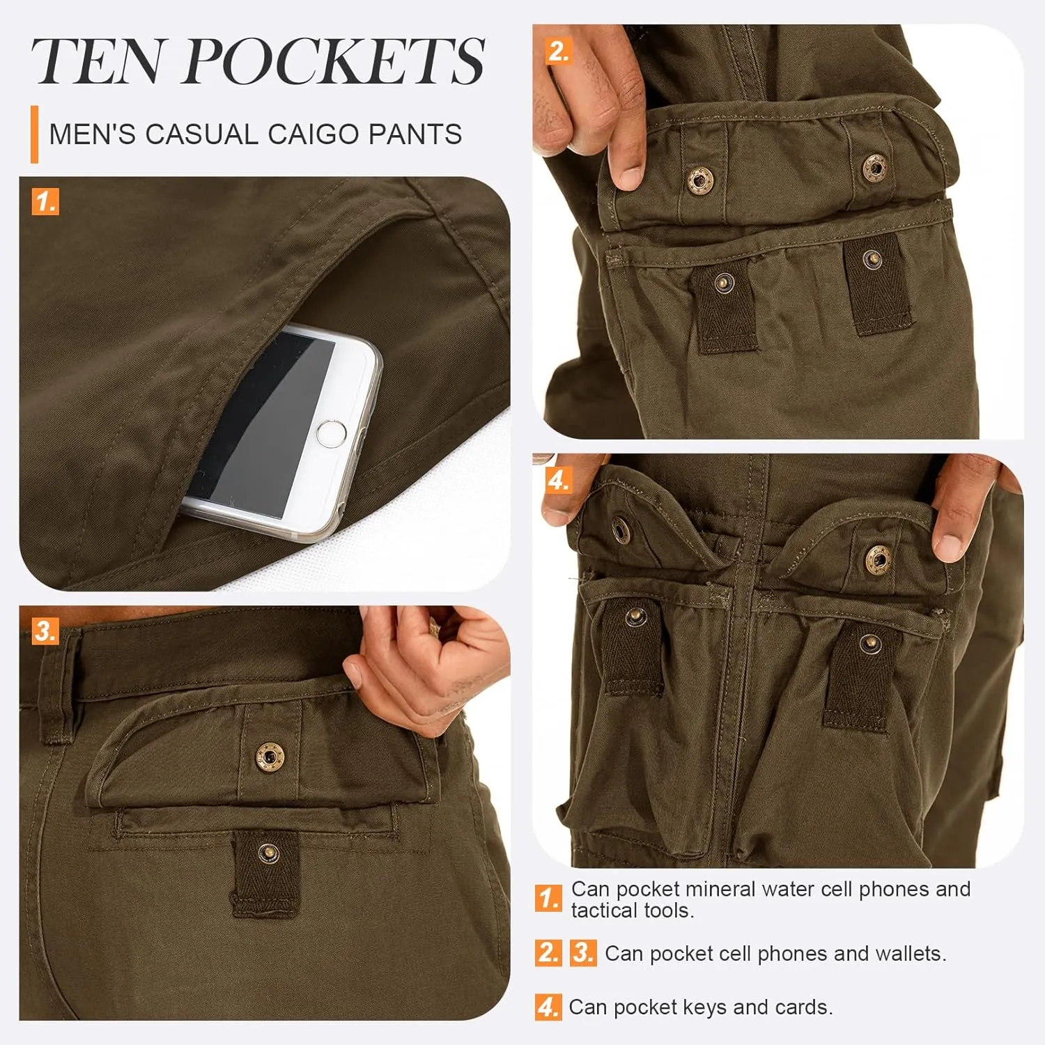 Men's Cargo Pants Cotton Ripstop Hiking Work Pants Comfort Casual Outdoor Pants with Multi Pockets