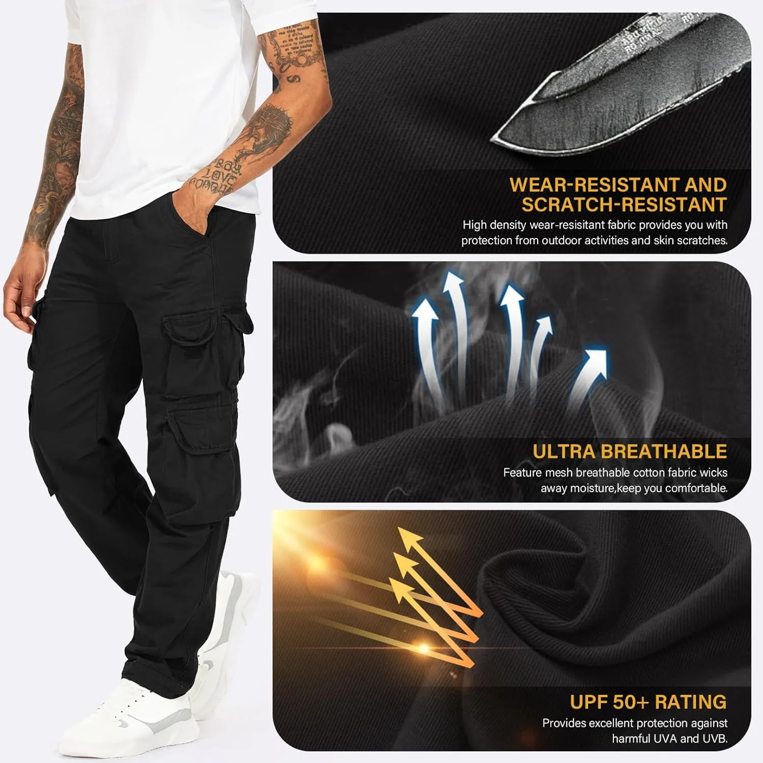 Men's Cargo Pants Cotton Ripstop Hiking Work Pants Comfort Casual Outdoor Pants with Multi Pockets