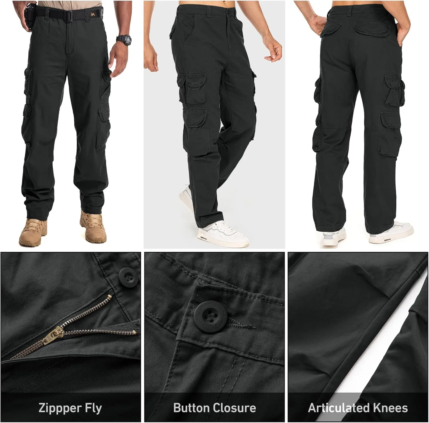 Men's Cargo Pants Cotton Ripstop Hiking Work Pants Comfort Casual Outdoor Pants with Multi Pockets