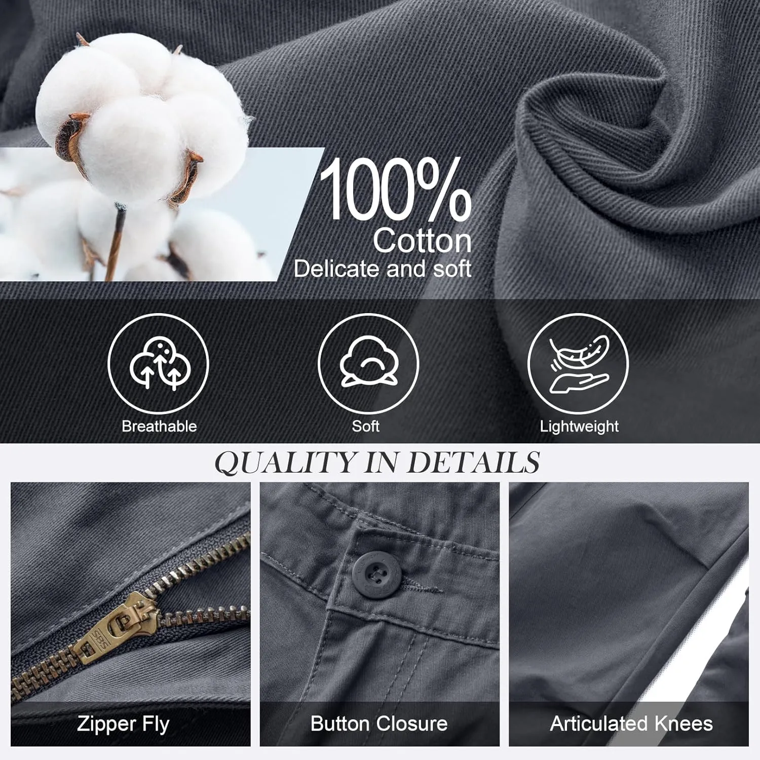 Men's Cargo Pants Cotton Ripstop Hiking Work Pants Comfort Casual Outdoor Pants with Multi Pockets