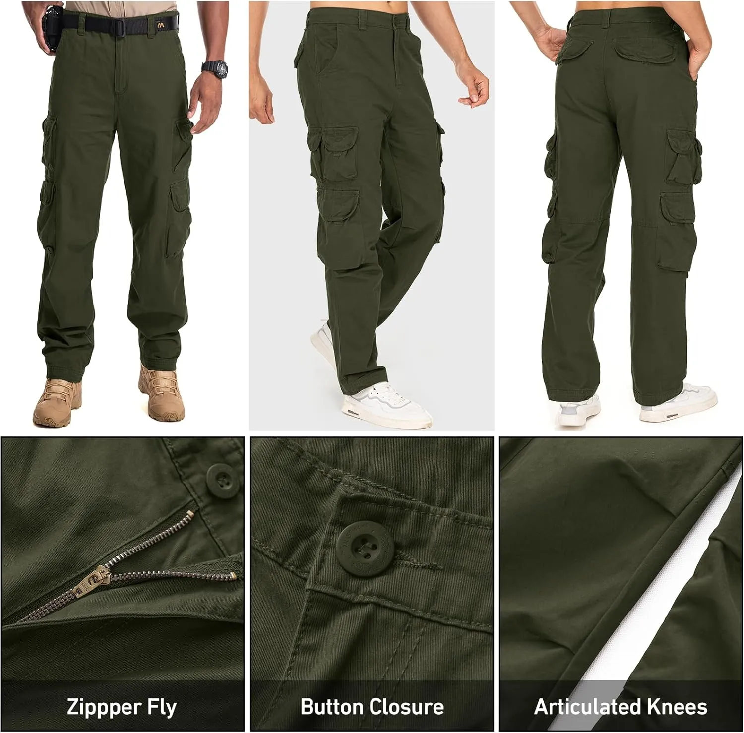 Men's Cargo Pants Cotton Ripstop Hiking Work Pants Comfort Casual Outdoor Pants with Multi Pockets