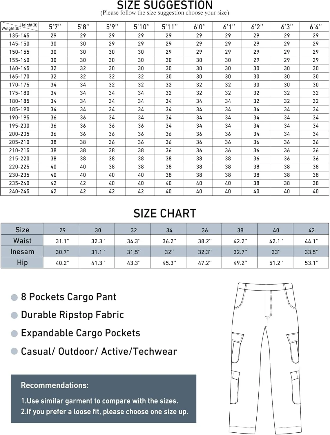 Men's Cargo Pants Cotton Ripstop Hiking Work Pants Comfort Casual Outdoor Pants with Multi Pockets
