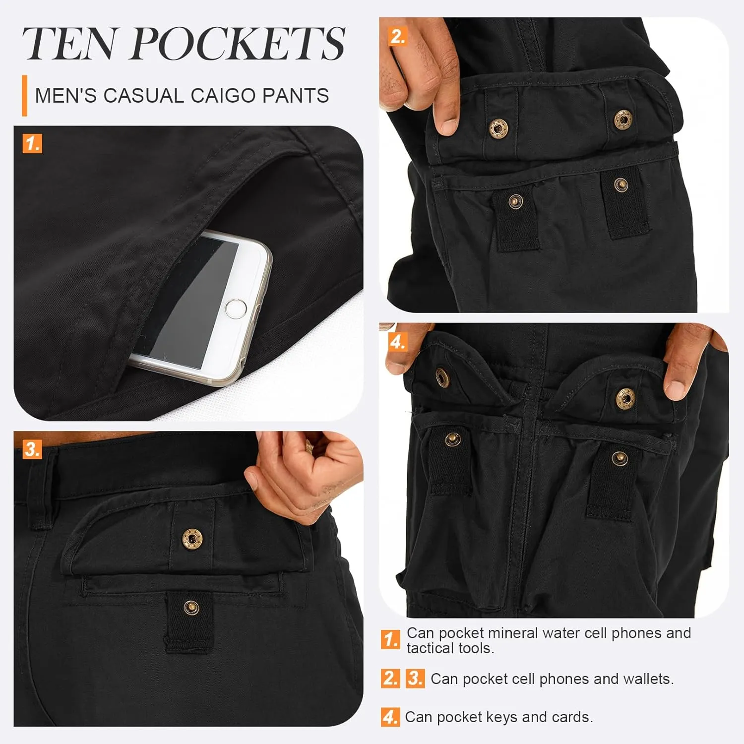 Men's Cargo Pants Cotton Ripstop Hiking Work Pants Comfort Casual Outdoor Pants with Multi Pockets